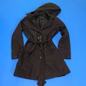 Colebrook Women's Black Hooded Trench Coat